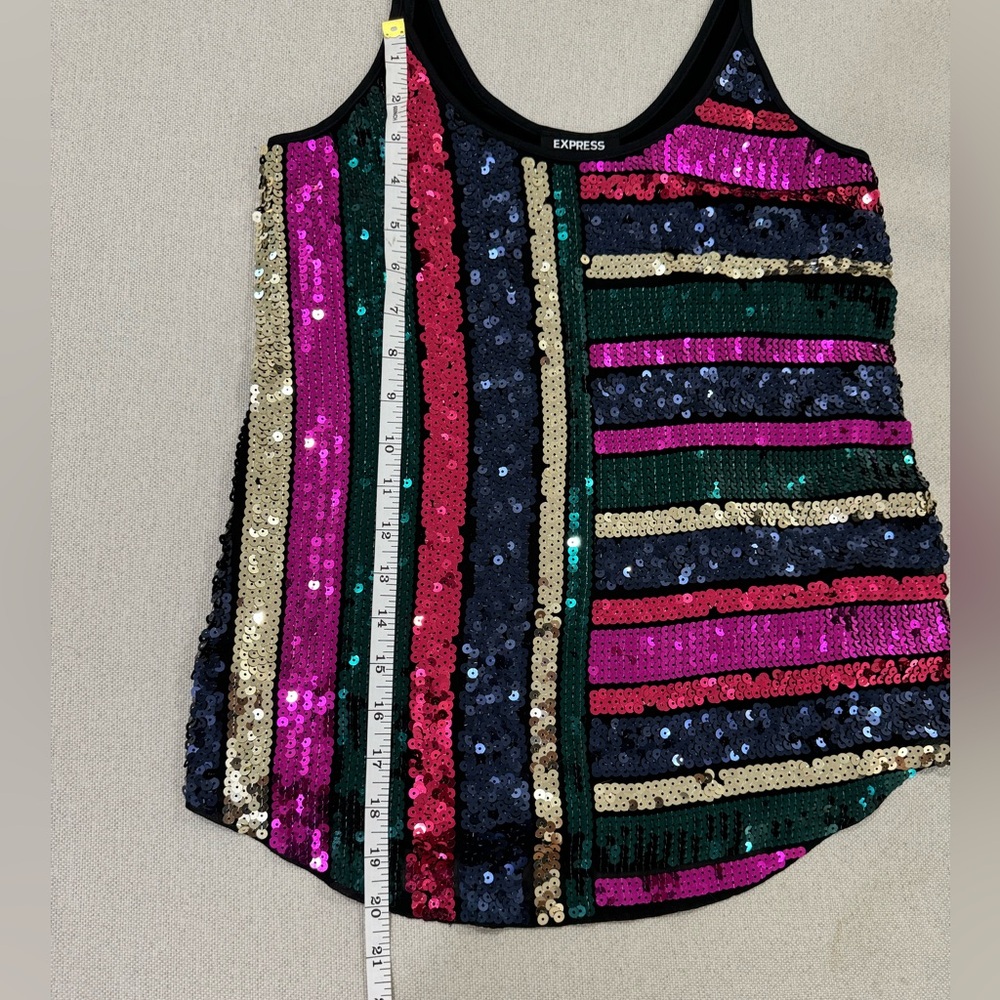 Express Stripe Color Block Sequin Top - image 8